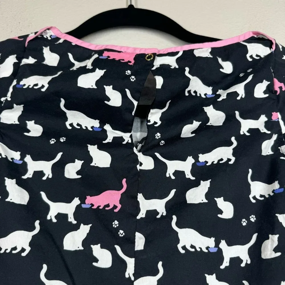 Kate Spade Cat Print Top Pink Black Keyhole Shirt & Pink Bow Skirt Girl’s Medium